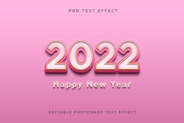 3D happy new year 2022  text effect template with pink color and golden effect