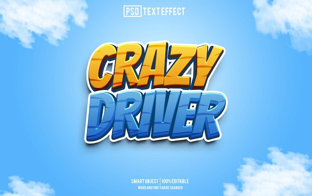 crazy driver text effect font editable typography 3d text